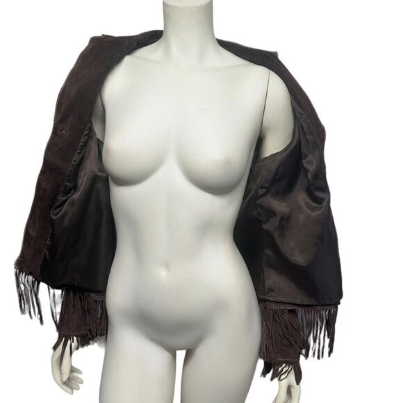 Vintage 100% Brown Leather Jacket Outbrook Fringe Button Up Western Coat Fall - Picture 7 of 9